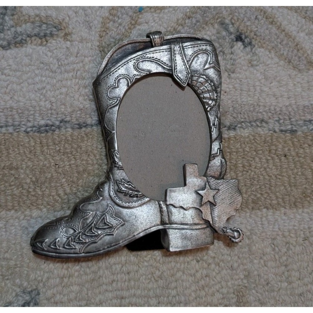 VTG HK Perfect desktop pewter picture frame COWBOY BOOTS 5.5 X 5''